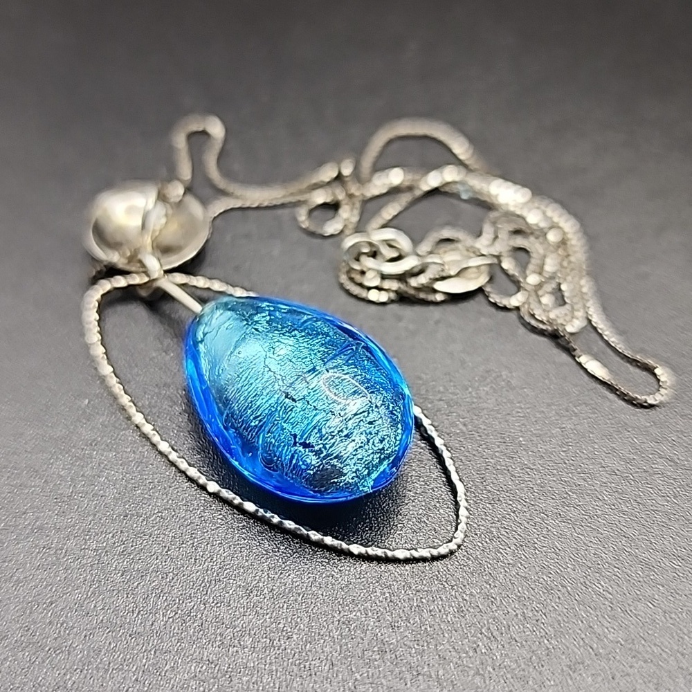 Murano Glass Sterling Silver‎ Elegant Blue Pendant Necklace